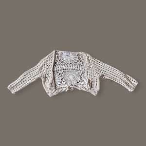 FAIRYCORE / FAIRY GRUNGE CREAM TIE FRONT CROCHET CARDIGAN